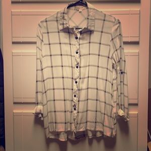 Square Patterned Black and White Button Up Top